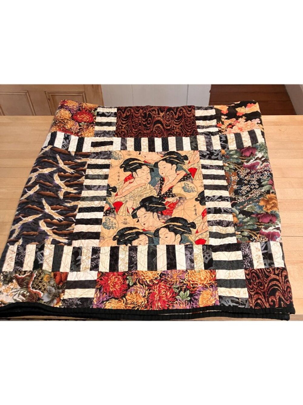 Peggy Taylor 2008 Kite Tails Over Japan Geisha Quilt Blanket 52" x 64" AN NWOT - Picture 2 of 12